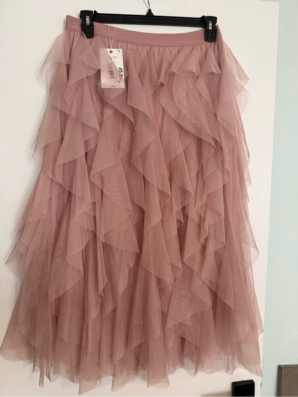 NWT Chelsea & Violet Dusty Rose Ruffled Tulle Midi Skirt sz. L